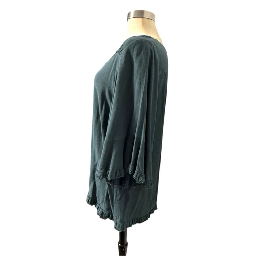 Umgee Boho Flowy Tunic Top Slate Blue Bell Sleeve Frayed Hem M - Picture 5 of 10